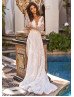 Long Sleeves Beaded Ivory Lace Tulle Luxurious Wedding Dress